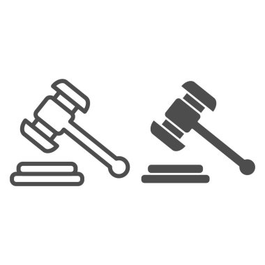 Çekiç yargılama hattı ve sembol. Açık arttırma çekiç vektör çizimi beyaza izole edildi. Adalet taslağı tasarımı, web ve uygulama için tasarlandı. Eps 10.