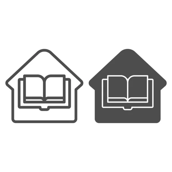 Ev kütüphanesi çizgisi ve sembol. Ev kitabı vektör çizimi beyaza izole edildi. Ev ve kitap tasarımı, web ve uygulama için tasarlanmış. Eps 10. — Stok Vektör