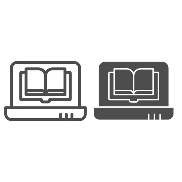 Línea de libro para computadora portátil e icono de glifo. Libro sobre ilustración de vectores informáticos aislado en blanco. Diseño de estilo de contorno de libro digital, diseñado para web y aplicación. Eps 10 . — Vector de stock