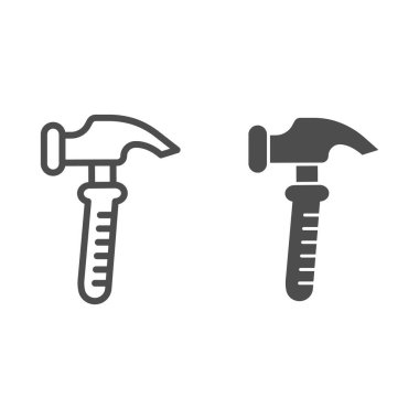 Çekiç çizgisi ve sembol. Yapım aracı vektör illüstrasyonu beyazda izole edildi. Enstrüman tasarımı, web ve uygulama için tasarlandı. Eps 10.