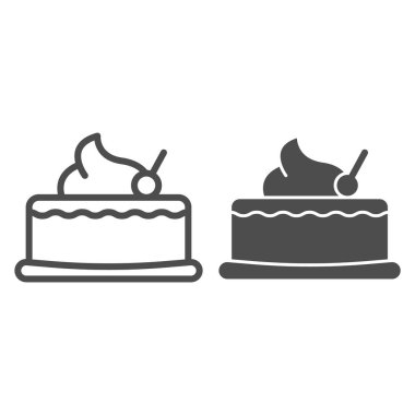 Kirazlı kek çizgisi ve sembol. Beyaz üzerine izole edilmiş kiraz vektör illüstrasyonlu kek. Güzel tasarım, web ve uygulama için tasarlanmış. Eps 10.