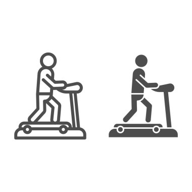 Koşu bandı hattı ve sembol. Eğitimli adam vektör çizimi beyaza izole edildi. Parça ana hatları tasarımı çalışıyor, web ve uygulama için tasarlandı. Eps 10.