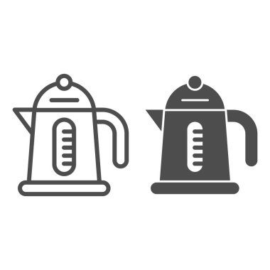 Elektrik ısıtıcısı hattı ve kabartma simgesi. Beyaz üzerine izole edilmiş ev vektör illüstrasyonu. Çaydanlık tasarımı, web ve uygulama için tasarlandı. Eps 10.