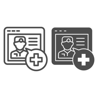 Çevrimiçi tıbbi danışma hattı ve sembol. Tıbbi destek vektör illüstrasyonu beyaza izole edildi. Doktor çevrimiçi tasarım tasarımı, web ve uygulama için tasarlandı. Eps 10.