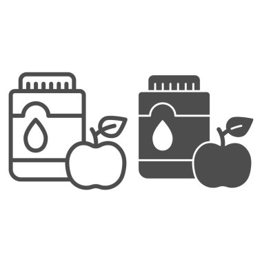 Ağız gargarası, elma çizgisi ve sembol. Ağız antiseptik vektör çizimi beyaza izole edilmiş. Diş sağlığı tasarımı, web ve uygulama için tasarlanmış. Eps 10.