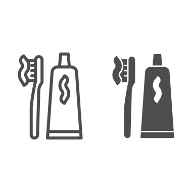 Diş macunu, diş fırçası ve sembol. Ağız temiz vektör çizimi beyaza izole edildi. Diş sağlığı tasarımı, web ve uygulama için tasarlanmış. Eps 10.