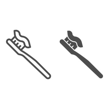 Diş fırçası çizgisi ve sembol. Diş hijyeni vektör çizimi beyaza izole edildi. Diş hekimliği tasarımı, web ve uygulama için tasarlandı. Eps 10.