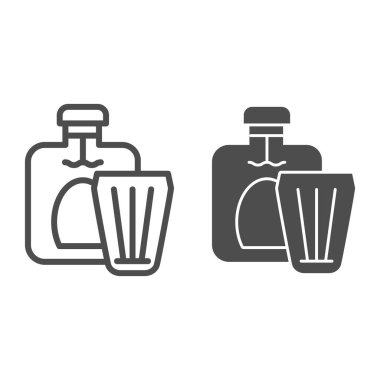 Bir şişe konyak, cam şerit ve sembol. Beyaza izole edilmiş cam vektör illüstrasyonlu alkol şişesi. Web ve uygulama için tasarlanmış tasarım tasarımı için. Eps 10.