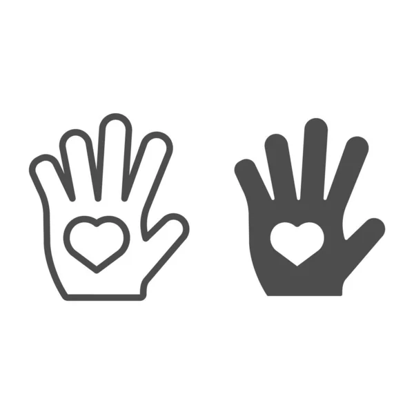 Coeur en ligne de palme et icône de glyphe. Main avec illustration vectorielle cardiaque isolée sur blanc. Bras avec conception de style de contour de coeur, conçu pour le web et l'application. Eps 10 . — Image vectorielle