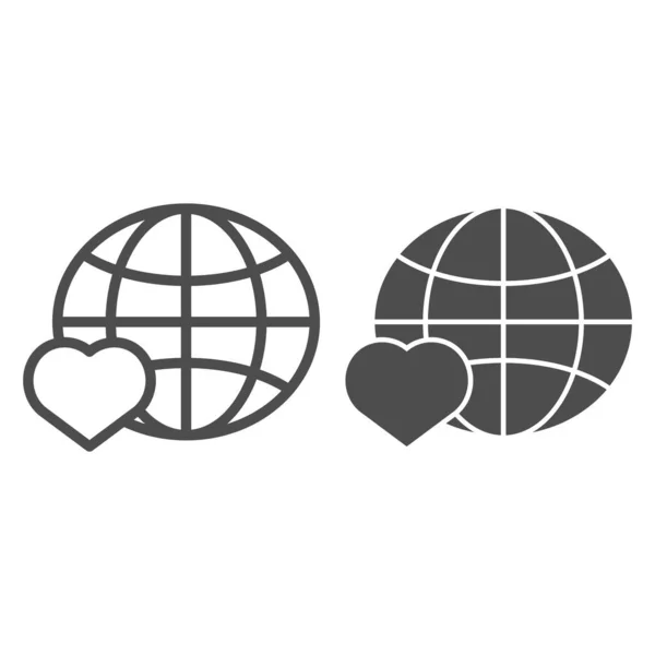 Adoro la linea del mondo e l'icona del glifo. Pianeta con illustrazione vettoriale del cuore isolato su bianco. Design globale dello stile di contorno, progettato per web e app. Eps 10 . — Vettoriale Stock