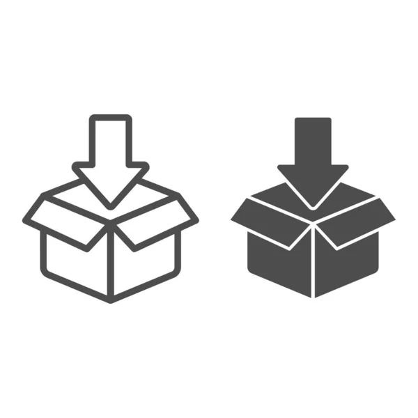 Linha de embalagem de papelão e ícone de glifo. Ilustração vetorial em pacote isolada sobre branco. Caixa com design de estilo de contorno de seta, projetado para web e aplicativo. Eps 10 . — Vetor de Stock
