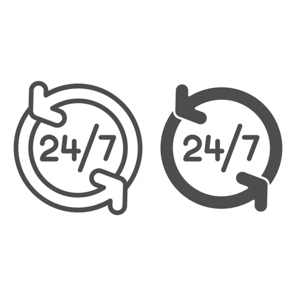 Alrededor de la línea del reloj y el icono del glifo. 24 horas de servicio de ilustración vectorial aislado en blanco. Abierto todo el día contorno diseño de estilo, diseñado para la web y la aplicación. Eps 10 . — Archivo Imágenes Vectoriales