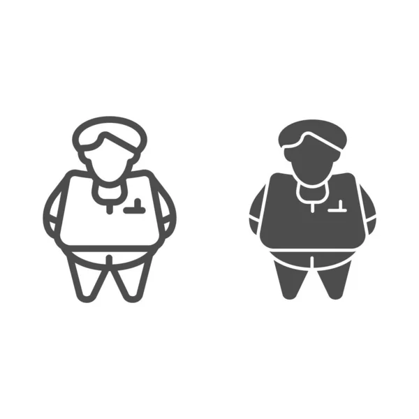 Linha de pessoa gorda e ícone de glifo. Ilustração vetorial da obesidade isolada sobre branco. O homem gordo esboça o projeto do estilo, projetado para a Web e o app. Eps 10 . —  Vetores de Stock