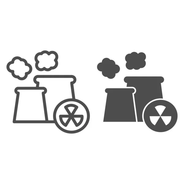 Fabriekslijn en glyph icoon. Vectorafbeeldingen van kerncentrales geïsoleerd op wit. Ontwerp in de stijl van de industrie, ontworpen voor web en app. Eps 10. — Stockvector