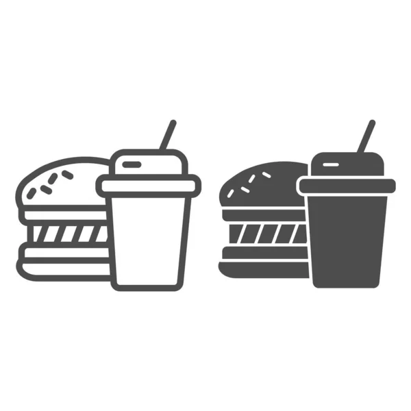 Fast food line and glyph icon. Hamburger and drink vector illustration isolated on white. Meal outline style design, designed for web and app. Eps 10. — Stock Vector