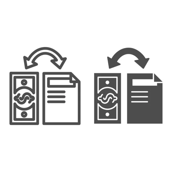 Dinero y línea de documentos e icono de glifo. Ilustración vectorial de inversiones aislada en blanco. Dinero con diseño de estilo de esquema de contrato, diseñado para la web y la aplicación. Eps 10 . — Vector de stock