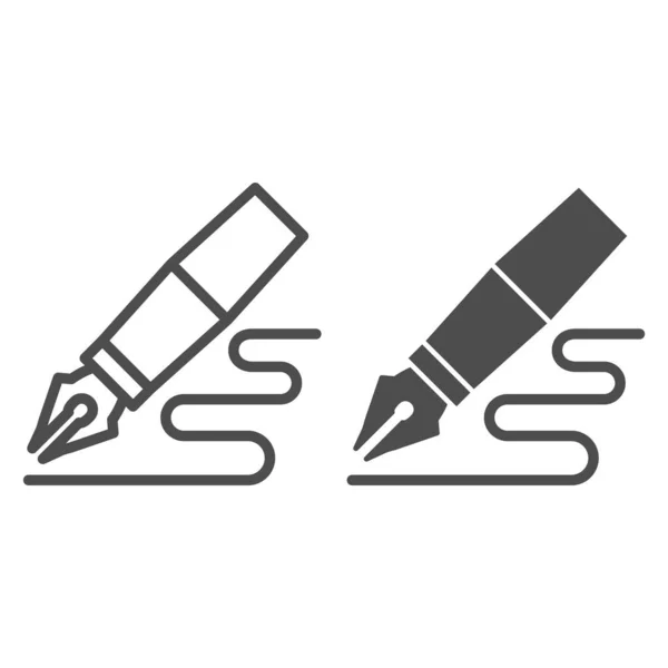Fontän penna linje och glyf ikon. Fjäderpenna ritning linje vektor illustration isolerad på vitt. Penna skriva skissera stil design, utformad för webb och app. Eps 10. — Stock vektor