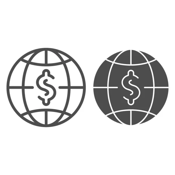 Dollar med globlinje och glyf-ikon. Världen pengar vektor illustration isolerad på vitt. Global budget skissera stil design, utformad för webb och app. Eps 10. — Stock vektor