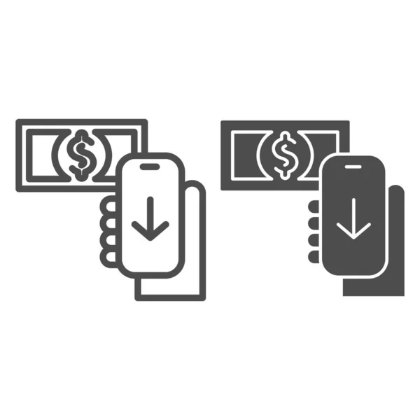 Linia transakcyjna dolara i ikona glifu. Ilustracja wektora płatności mobilnej na białym. Konstrukcja w stylu transferu dolara, zaprojektowana dla sieci web i aplikacji. Eps 10. — Wektor stockowy