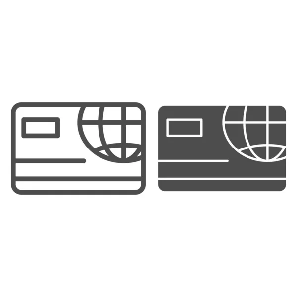 Línea de tarjeta de crédito internacional e icono de glifo. Ilustración global del vector de pago aislada en blanco. Tarjeta de crédito con diseño de estilo de contorno de globo, diseñado para web y aplicación. Eps 10 . — Archivo Imágenes Vectoriales
