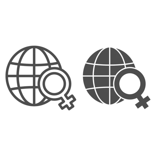 Ligne de jour des femmes et icône de glyphe. Terre avec illustration vectorielle de signe de genre isolée sur blanc. Planète avec un design de style de contour de symbole féminin, conçu pour le web et l'application. Eps 10 . — Image vectorielle