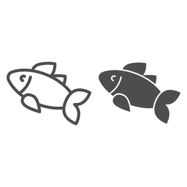 Fisklina och glyf-ikon. Mat vektor illustration isolerad på vitt. Skaldjur skissera stil design, utformad för webb och app. Eps 10. — Stock vektor