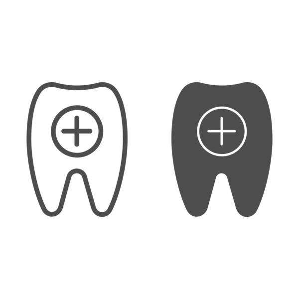 Ząb, plus linia i ikona glifu. Ilustracja zdrowego wektora zęba odizolowana na białym. Konstrukcja stylów opieki stomatologicznej, zaprojektowana dla sieci Web i aplikacji. Eps 10. — Wektor stockowy