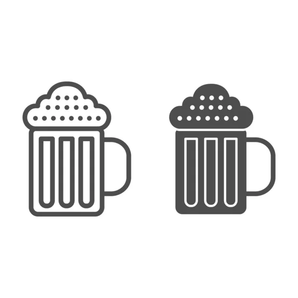 Linea della tazza di birra e icona del glifo. Illustrazione vettoriale delle bevande isolata su bianco. Pub design stile contorno, progettato per il web e app. Eps 10 . — Vettoriale Stock