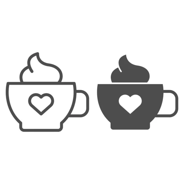 Café con línea de crema e icono de glifo. Taza de café con ilustración de vectores cardíacos aislado en blanco. Diseño de estilo de esquema de bebida, diseñado para la web y la aplicación. Eps 10 . — Archivo Imágenes Vectoriales