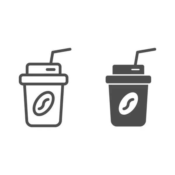 Café para ir linha e ícone de glifo. Café takeaway vetor ilustração isolada em branco. Café em design de estilo de contorno copo de papel, projetado para web e aplicativo. Eps 10 . — Vetor de Stock