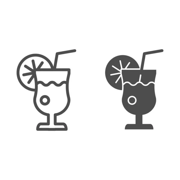 Glass of lemonade line and glyph icon. Lemon juice vector illustration isolated on white. Fresh drink outline style design, designed for web and app. Eps 10. — Stock Vector