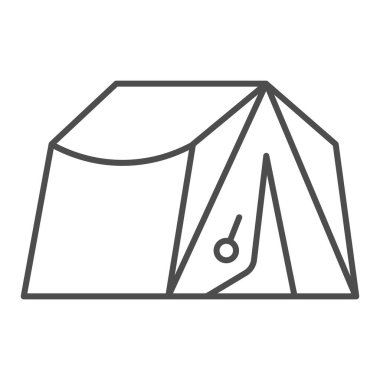 Kamp çadırı ince çizgi ikonu. Beyazda izole edilmiş turizm vektör illüstrasyonu. Barınak tasarımı, web ve uygulama için tasarlandı. Eps 10.