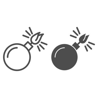 Kablosu yanan siyah küre ve sembol. Yanmış fitil vektör illüstrasyonlu bomba beyaza izole edildi. Bum ana hatlı tasarım, web ve uygulama için tasarlanmış. Eps 10.