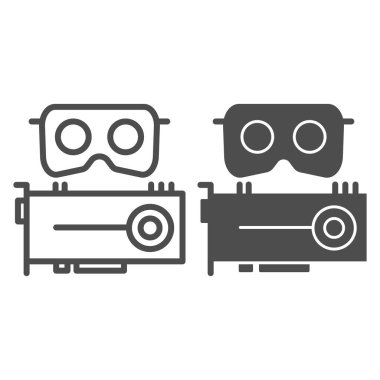 VR kulaklık, Cpu hattı ve sembol. Sanal gerçeklik maskesi ve video kartı çizimi beyaza izole edildi. Vr gözlükleri ve çip tasarımı, web ve uygulama için tasarlandı. Eps 10.