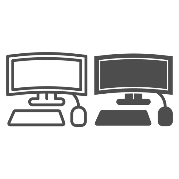 Gaming gebogene Anzeigelinie und Glyphen-Symbol. Computer gebogene Monitorvektordarstellung isoliert auf weiß. Desktop-Umrisse Stil-Design, für Web und App entwickelt. Eps 10. — Stockvektor