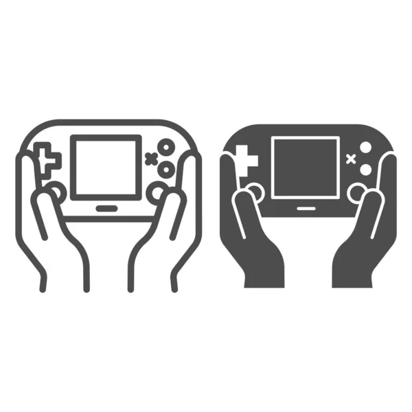 Gamepad en la línea de las manos y el icono de glifo. Joypad in arms vector illustration isolated on white. Diseño de estilo de esquema de juego, diseñado para la web y la aplicación. Eps 10 . — Archivo Imágenes Vectoriales