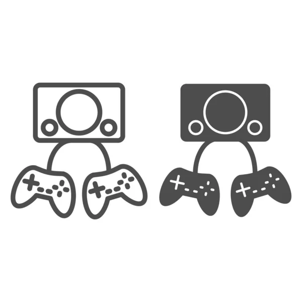 Dois gamepads de linha e ícone de glifo. Ilustração vetorial de videogame isolada em branco. Controle de jogo design estilo esboço, projetado para web e app. Eps 10 . —  Vetores de Stock