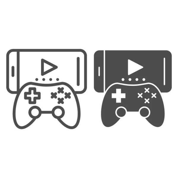 Joystick och mobiltelefon och glyf-ikon. Portabla spel vektor illustration isolerad på vitt. Mobila spel med gamepad skissera stil design, utformad för webb och app. Eps 10. — Stock vektor