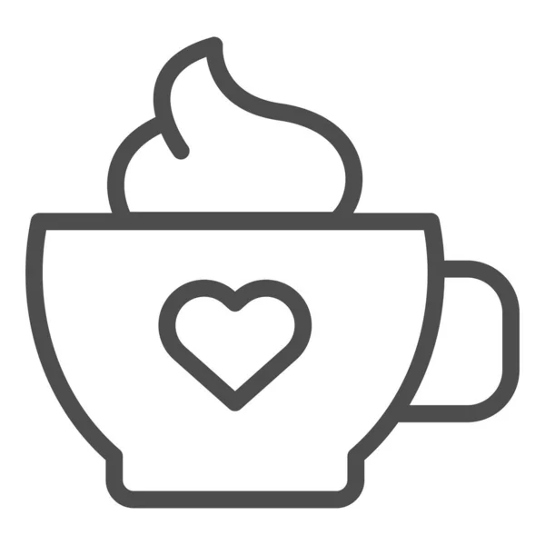 Kávé krémsoros ikonnal. Egy bögre kávé szívvektoros illusztrációval, fehér színnel. Igyon körvonalazott stílus design, tervezett web és app. 10. rész. — Stock Vector