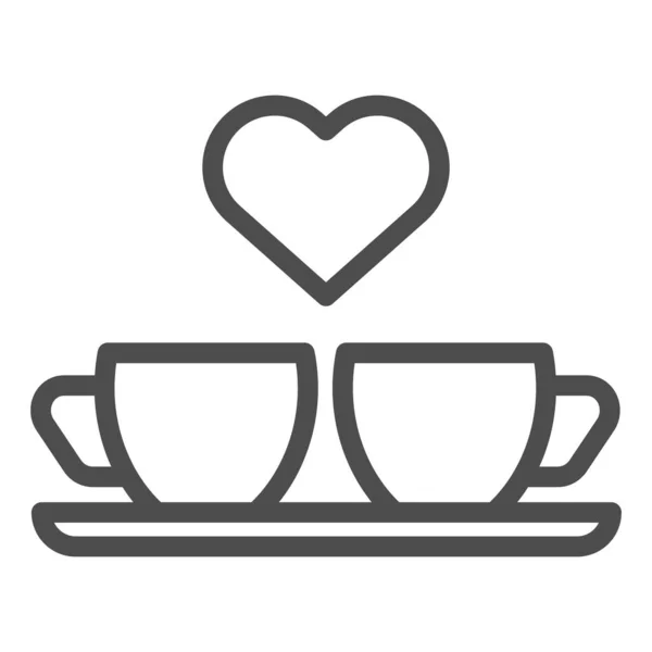 Corazón y dos tazas de café icono de línea. Dos tazas e ilustración de vectores cardíacos aislados en blanco. Diseño de estilo de esquema de bebida romántica, diseñado para web y aplicación. Eps 10 . — Archivo Imágenes Vectoriales