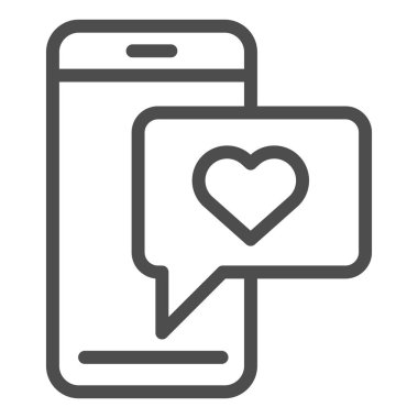 Aşk mesajı satırı ikonlu telefon. Romantik SMS vektör çizimi beyaza izole edilmiş. Web ve uygulama için tasarlanmış Aşk Sohbeti tasarımı. Eps 10.