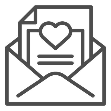 Zarfta aşk harfi simgesi var. Romantik harf vektör çizimi beyaza izole edilmiş. İnternet ve uygulama için tasarlanmış kalp hatlı posta tasarımı. Eps 10.