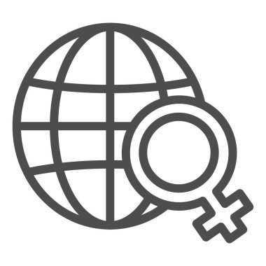 Kadınların gündüz çizgisi ikonu. Beyaz üzerine izole edilmiş cinsiyet işaretli vektör illüstrasyonlu dünya. Web ve uygulama için dizayn edilmiş kadın sembolü tasarımı olan bir gezegen. Eps 10.