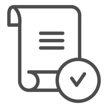 İşaretleme çizgisi simgesi olan sayfa. Beyaz üzerine izole edilmiş kene vektör illüstrasyonlu belge. Doğrulanmış rapor ana hatları tasarımı, web ve uygulama için tasarlandı. Eps 10.