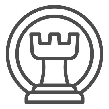 Satranç kalesi çizgisi simgesi. Satranç kalesi çizimi beyaza izole edildi. Oyun taslağı tasarımı, web ve uygulama için tasarlandı. Eps 10.