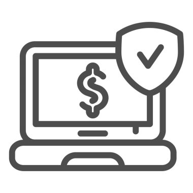 Laptop koruma hattı simgesi. Beyaz üzerine izole edilmiş kalkan vektör illüstrasyonlu defter. Web para güvenliği tasarımı, web ve uygulama için tasarlanmış. Eps 10.