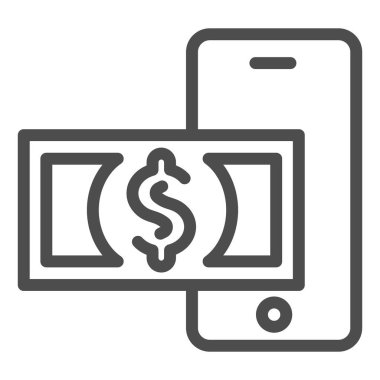 Mobil bankacılık hattı simgesi. Dolar ve akıllı telefon vektör çizimi beyaza izole edildi. Ödeme taslağı tasarımı, web ve uygulama için tasarlandı. Eps 10.