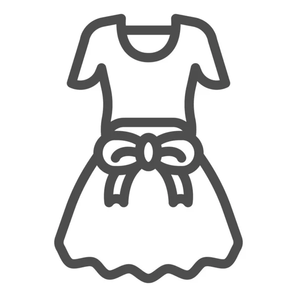 리본 아이콘 이 있는 드레스. 여자 아이들은 흰색으로 표시된 벡터 옷을 입는다. 웹 과 앱용으로 설계된 여성용 의상 윤곽 디자인. Eps 10. — 스톡 벡터