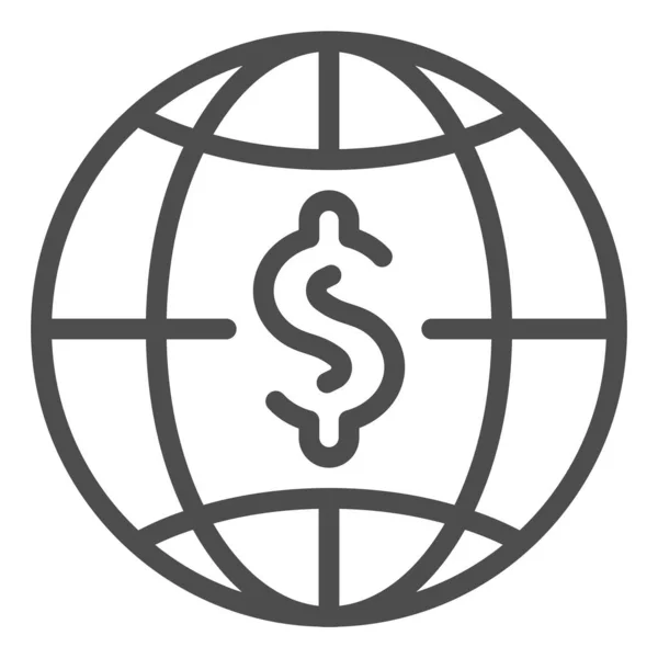 Dollar med globikon. Världen pengar vektor illustration isolerad på vitt. Global budget skissera stil design, utformad för webb och app. Eps 10. — Stock vektor