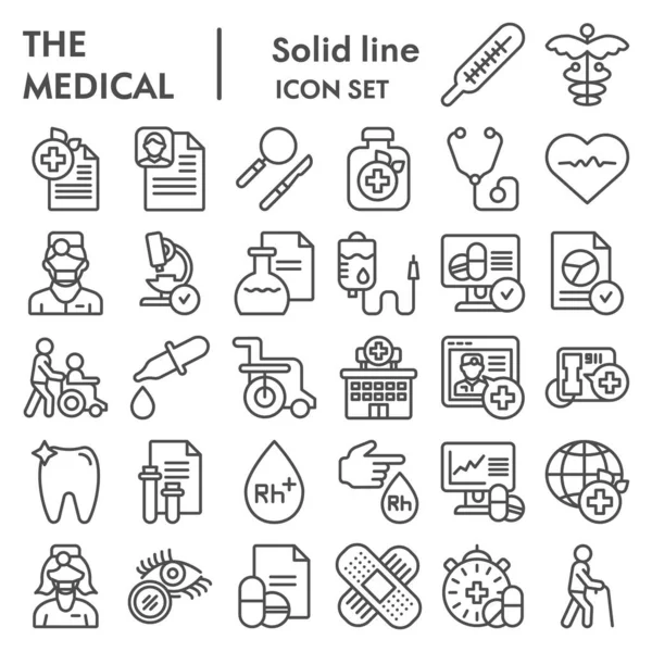 Set di icone della linea medica, raccolta di simboli sanitari, schizzi vettoriali, illustrazioni del logo, segni di farmacia pacchetto di pittogrammi lineari isolato su sfondo bianco, eps 10 . — Vettoriale Stock